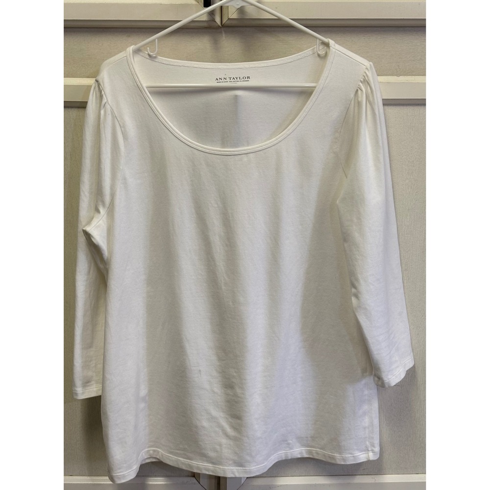 Ann Taylor Womens White 3/4 Sleeve Top Scoop Neck XL Casual Everyday